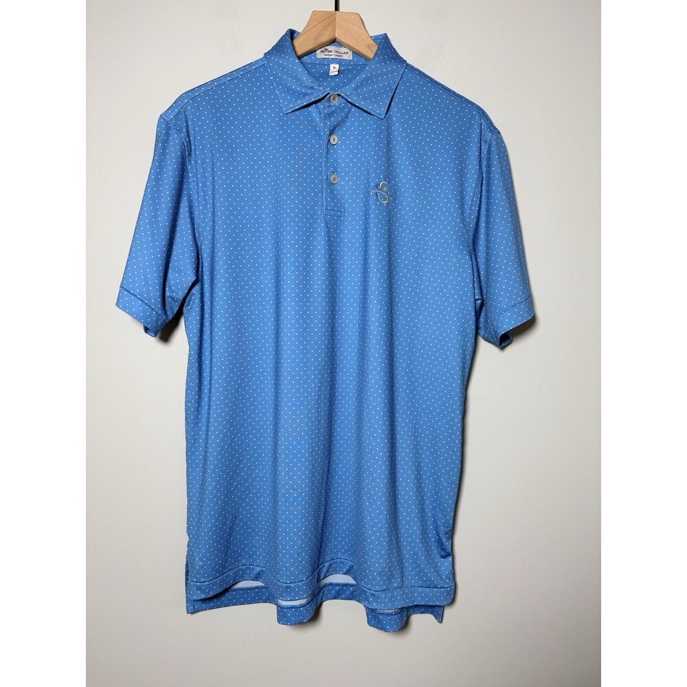 Peter Millar Summer Comfort Polo Shirt Mens Medium Blue White Polka Dot Golf